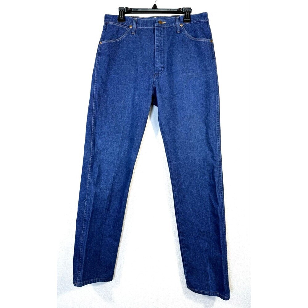 VTG 90s Wrangler 13MWZ Cowboy Cut Jeans 36x34 Dark Indigo Rigid Blue Made In USA